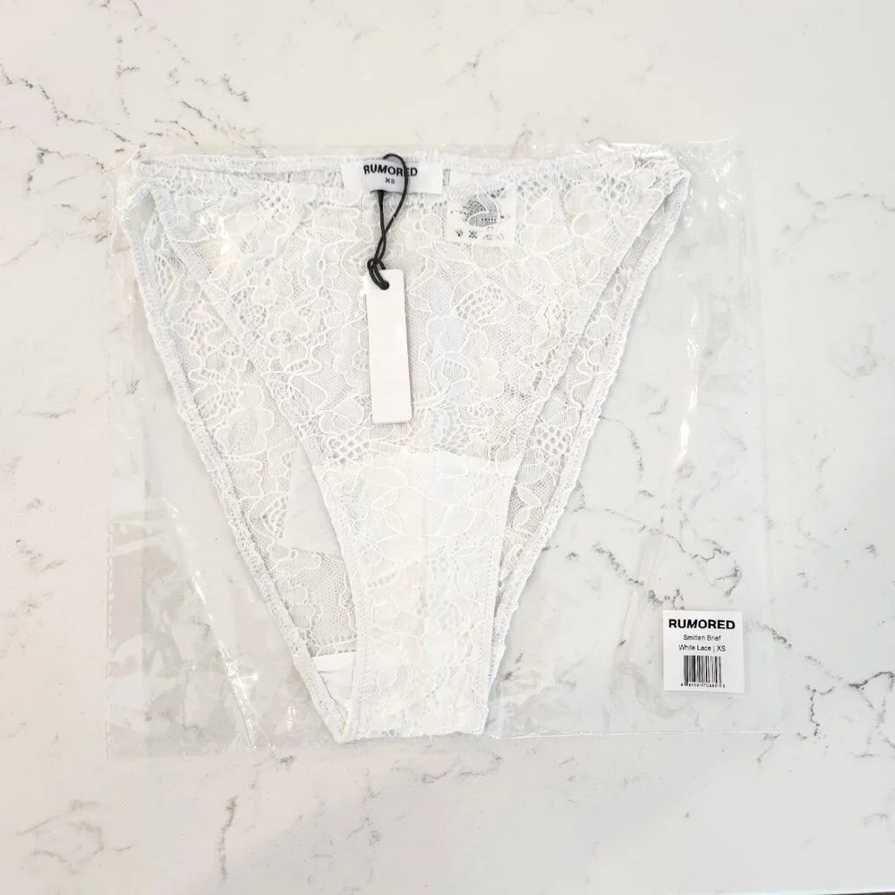 Rumored Womens Smitten High Cut Brief Lace Panty Size XS White Lace NWT - Picture 4 of 7